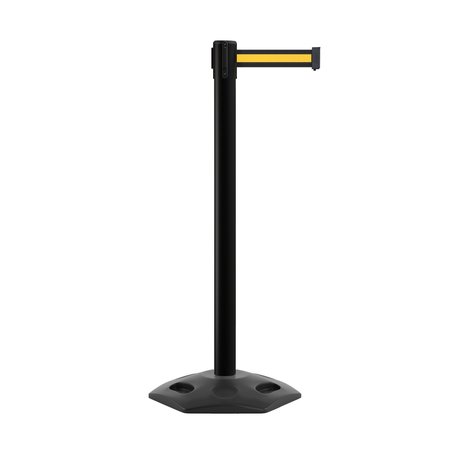 MONTOUR LINE Stanchion Belt Barrier Rubber Base Black Post 7.5ftBk/Y H Belt MSR630-BK-BYH-75